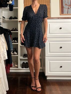 Realisation Par Black Mini Dress with White Polka Dots